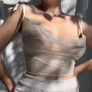 Sheer sequin sparkle cowl neck cami